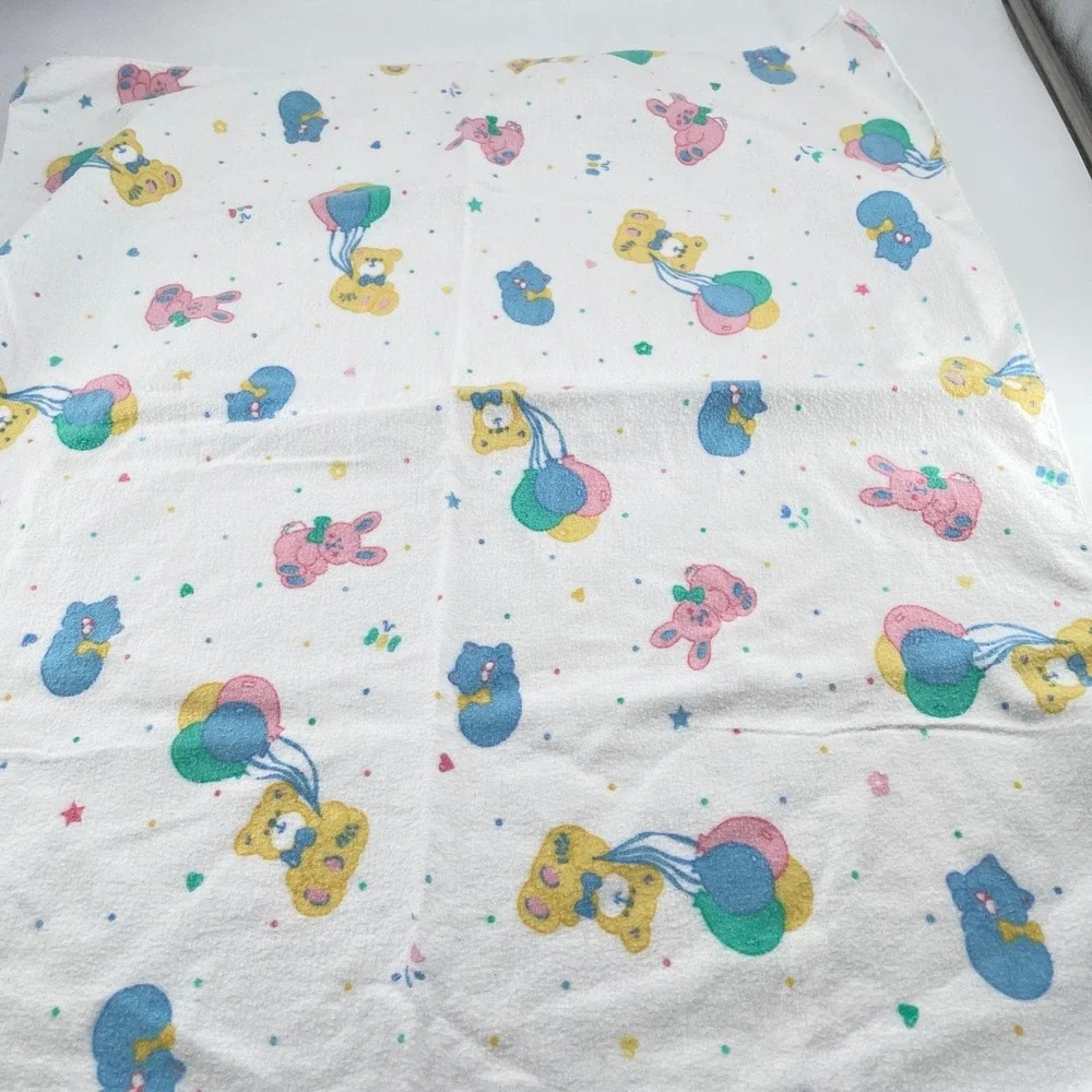 Vtg Baby Receiving Swaddling Blankets Set of 3 Cotton Teddy Bear Bunny USA